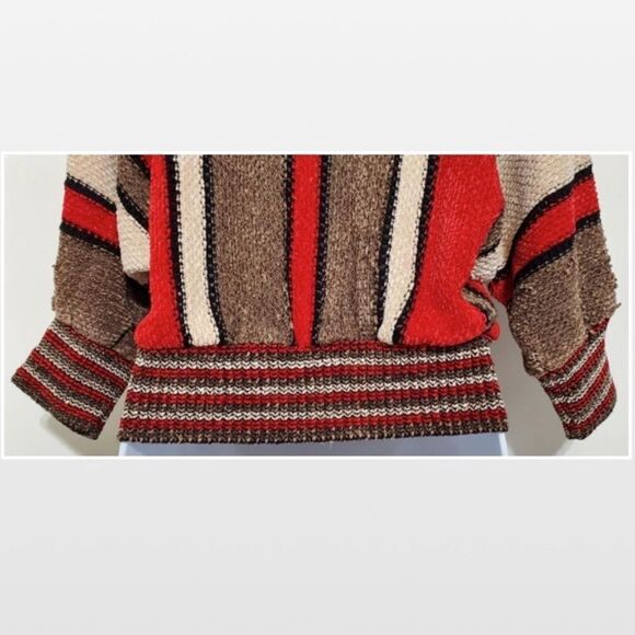 Vintage 80’s Vivanti Sweater Womens Small Knit Striped Batwing Red Brown White - Picture 11 of 15